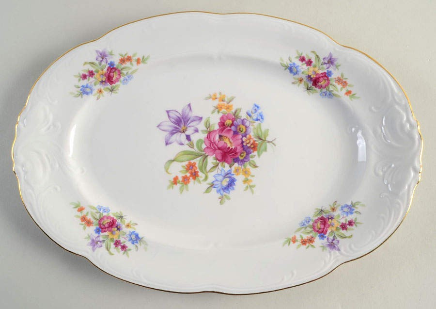 Meissen Flower (Raised Scroll) 13" Oval Serving Platter by Walbrzych-1