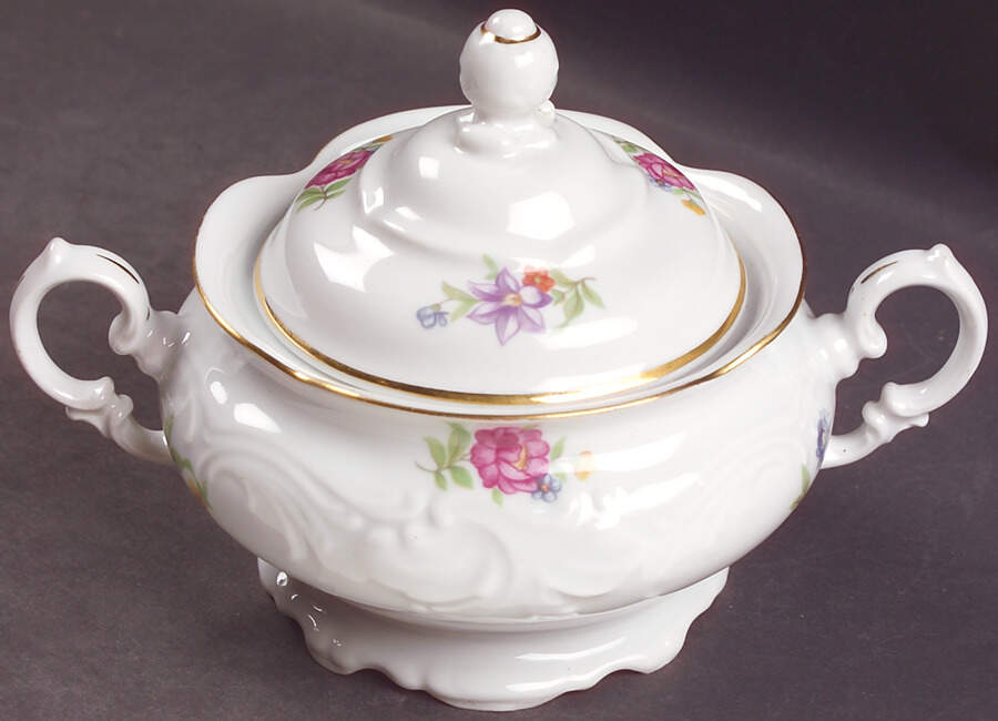 Meissen Flower (Raised Scroll) Sugar Bowl & Lid by Walbrzych-1