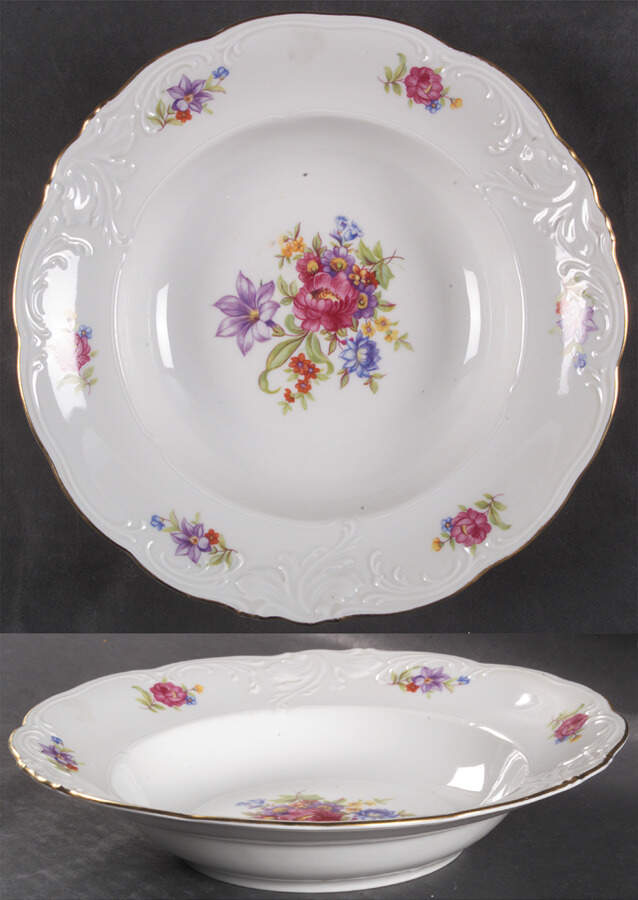 Meissen Flower (Raised Scroll) Rim Soup Bowl by Walbrzych-1