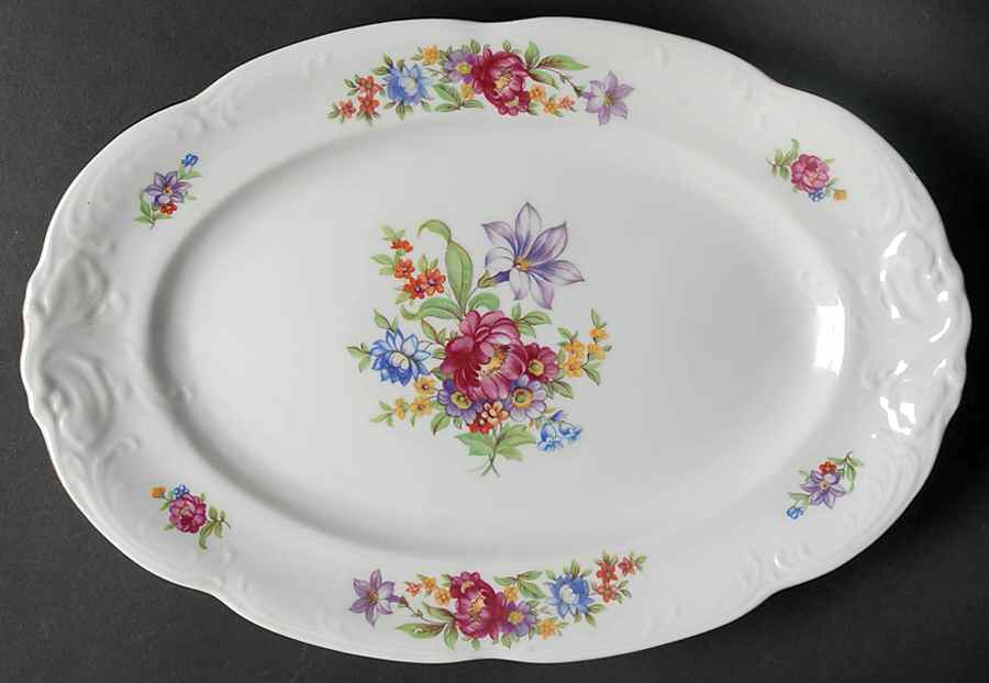 Meissen Flower (Raised Scroll) 13" Oval Serving Platter by Walbrzych-1