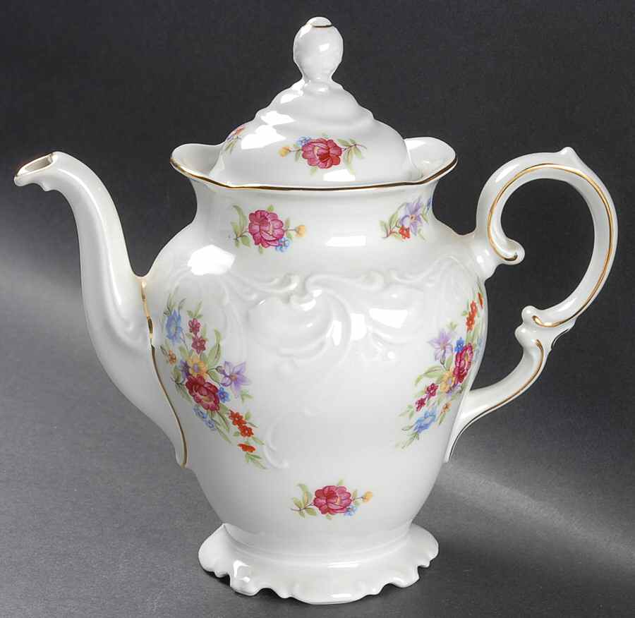 Meissen Flower (Raised Scroll) Coffee Pot & Lid by Walbrzych-1