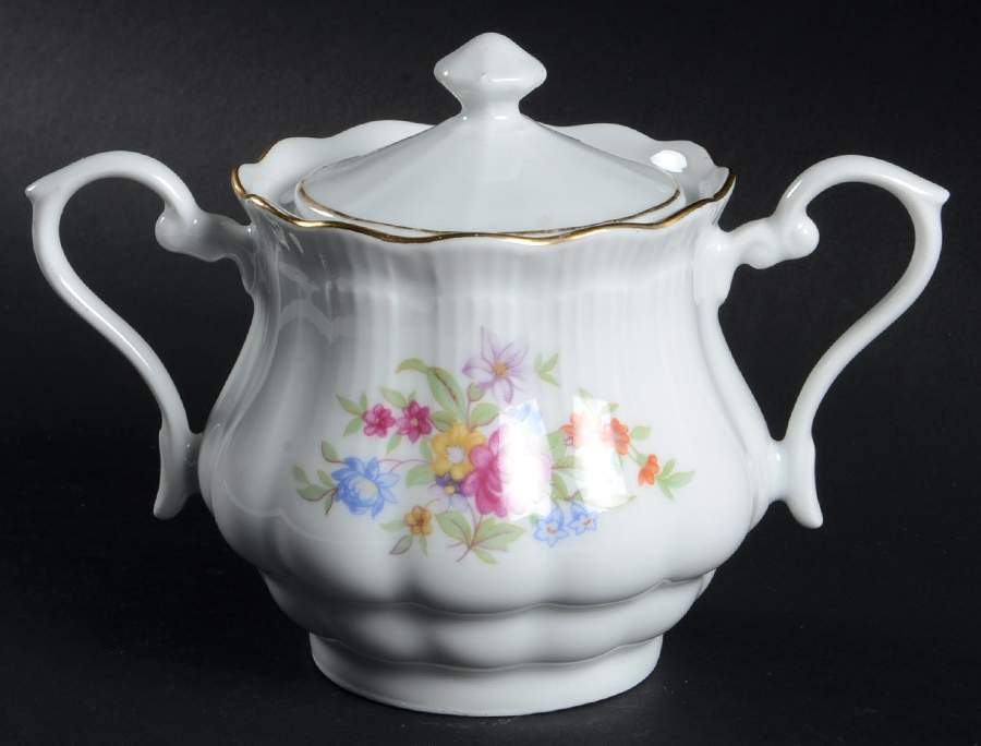 Meissen Flower (Ribbed) Sugar Bowl & Lid by Walbrzych-1