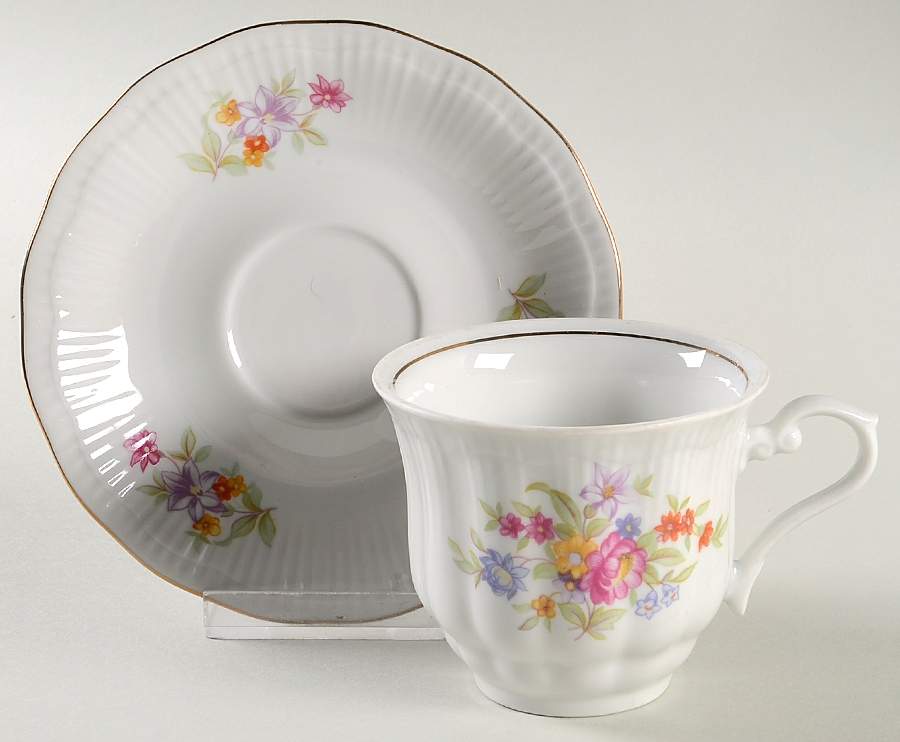 Meissen Flower (Ribbed) Flat Cup & Saucer Set by Walbrzych-1