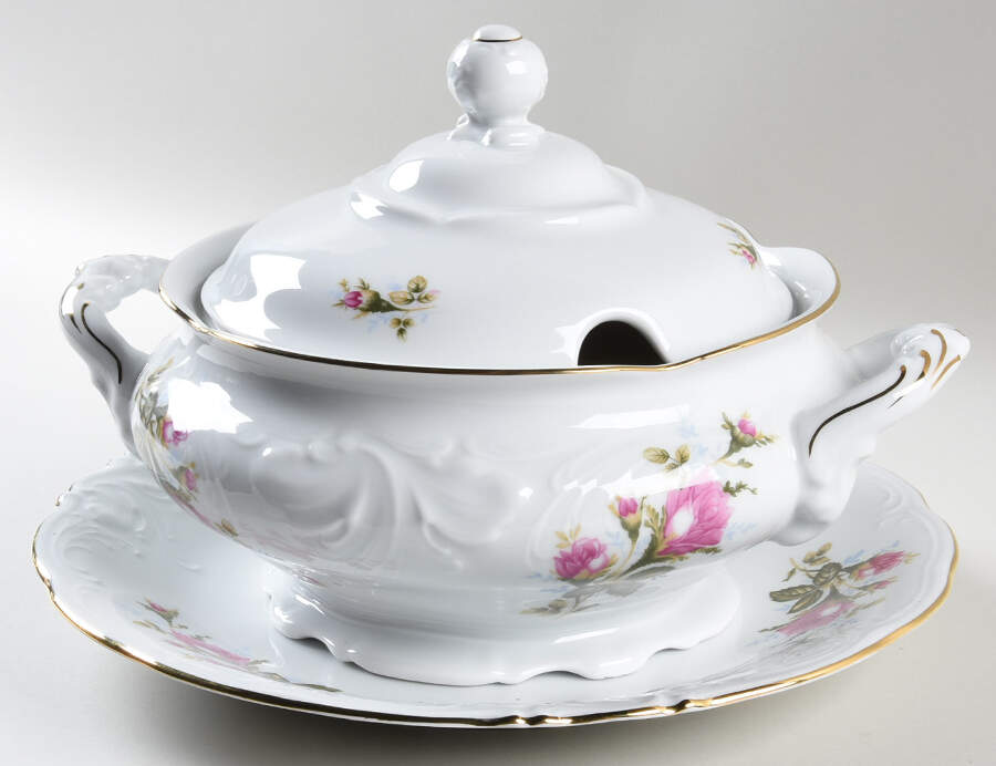 Moss Rose Tureen & Lid w/Underplate by Walbrzych-1