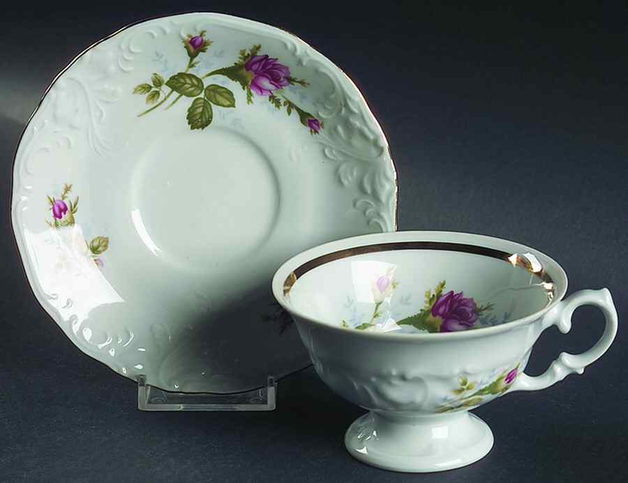 Moss Rose Footed Cup & Saucer Set by Walbrzych-1