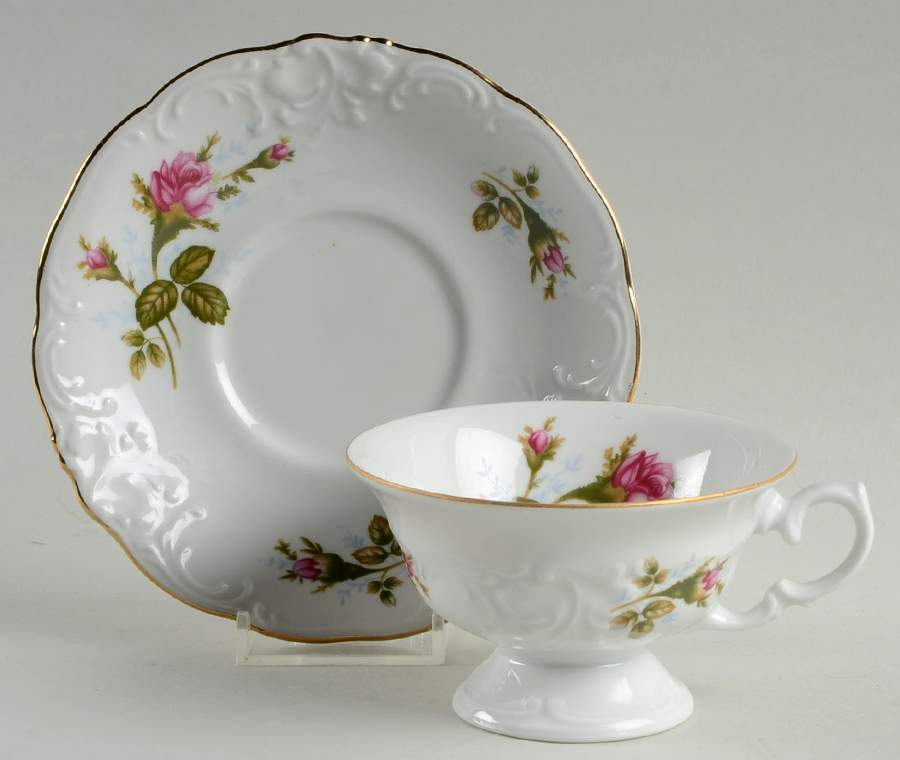Moss Rose Footed Cup & Saucer Set by Walbrzych-1