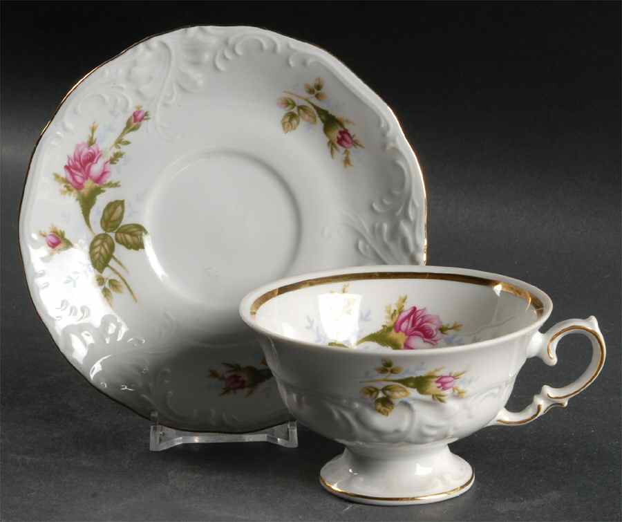 Pompadour Rose Footed Cup & Saucer Set by Walbrzych-1