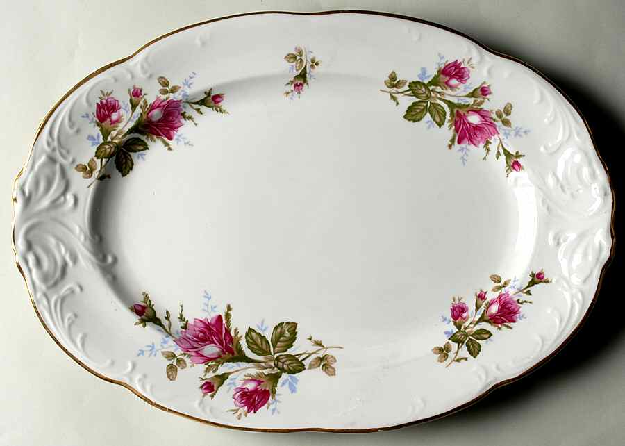 Pompadour Rose 15" Oval Serving Platter by Walbrzych-1