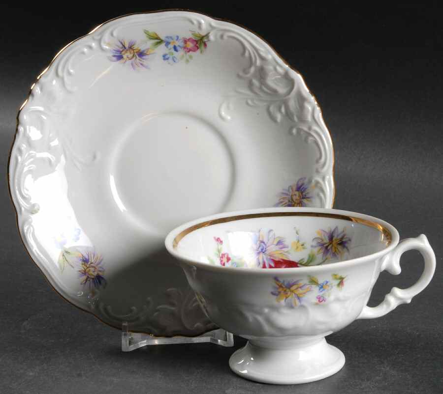 Rose Crest Footed Cup & Saucer Set by Walbrzych-1