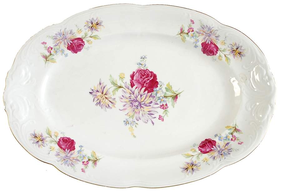 Rose Crest 13" Oval Serving Platter by Walbrzych-1