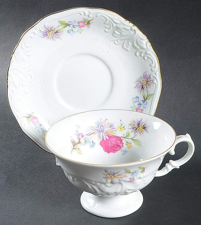 Rose Crest Footed Cup & Saucer Set by Walbrzych-1
