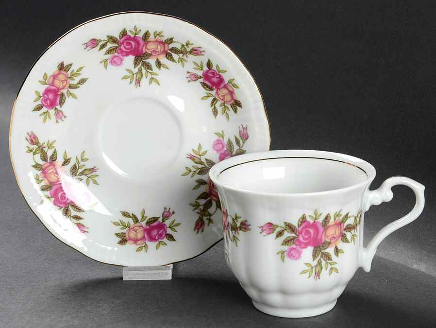 Rose Garden Footed Cup & Saucer Set by Walbrzych-1