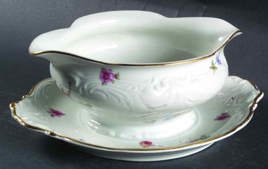 Sheraton Rose Gravy Boat with Attached Underplate by Walbrzych-1