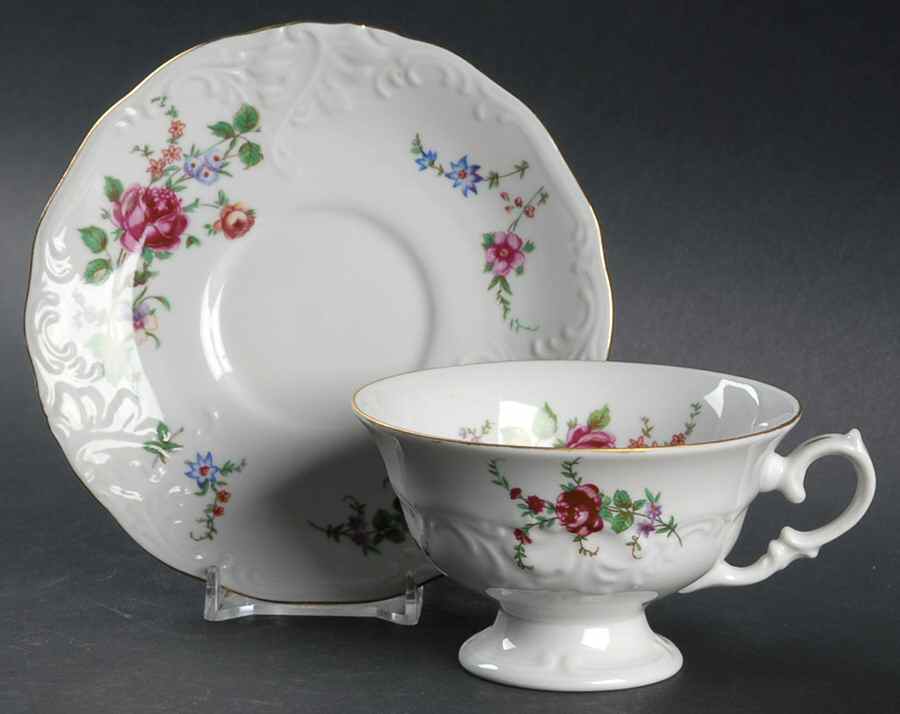 Sheraton Rose Footed Cup & Saucer Set by Walbrzych-1