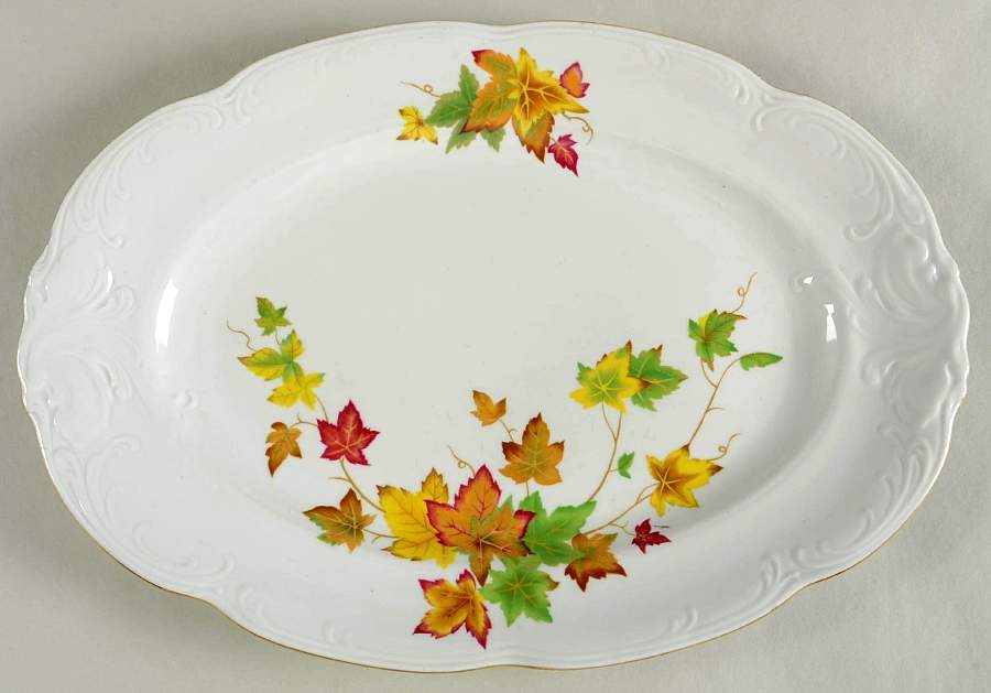 Autumn Leaves 13" Oval Serving Platter by Walbrzych-1