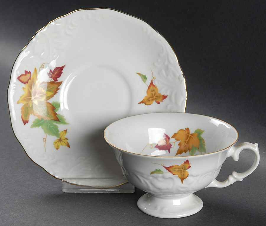 Autumn Leaves Footed Cup & Saucer Set by Walbrzych-1