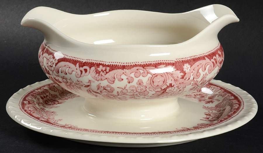 Herald Pink Gravy Boat with Attached Underplate by Walker-1