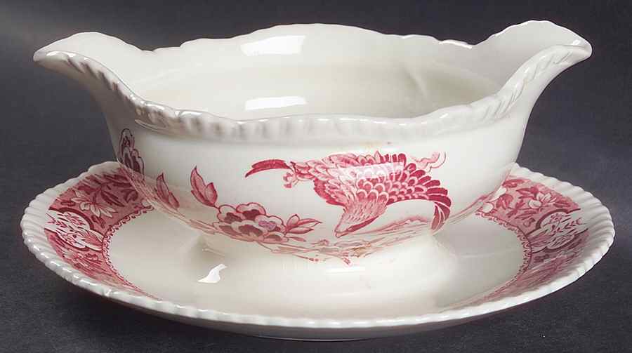 Aquila Pink Gravy Boat with Attached Underplate by Wood & Sons-1