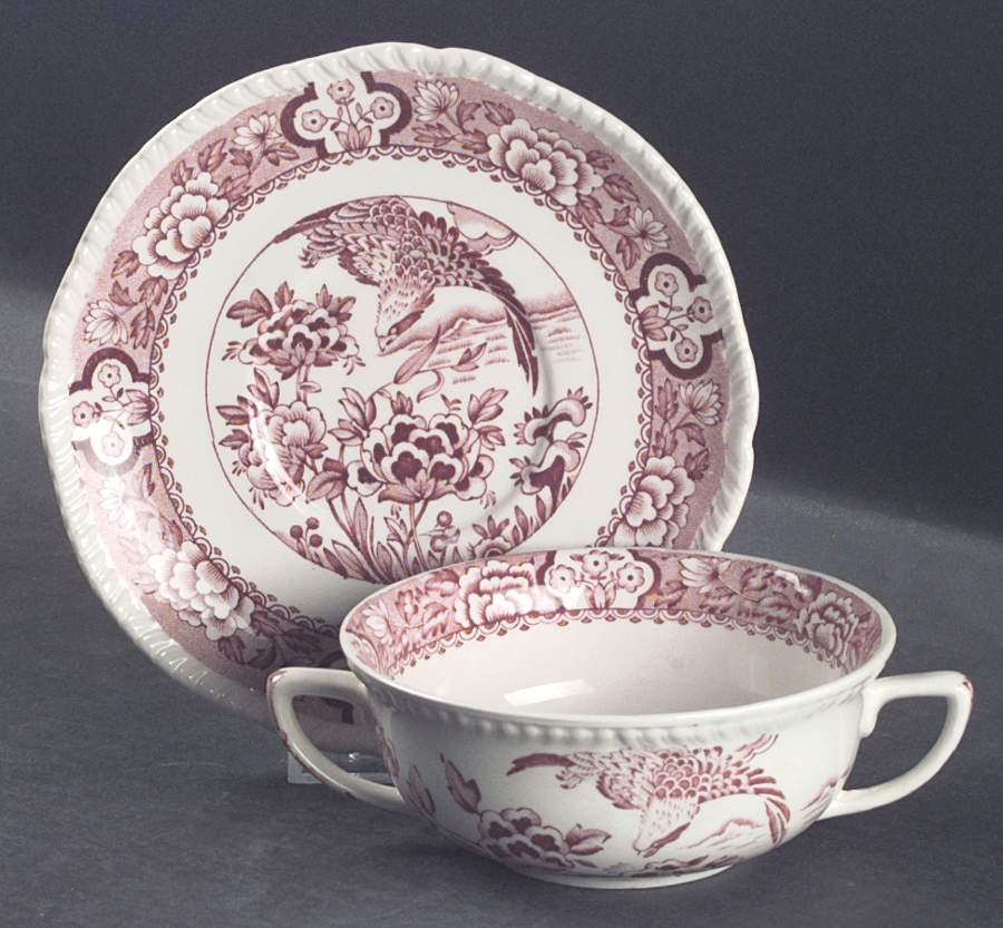 Aquila Pink Flat Cream Soup Bowl & Saucer Set by Wood & Sons-1