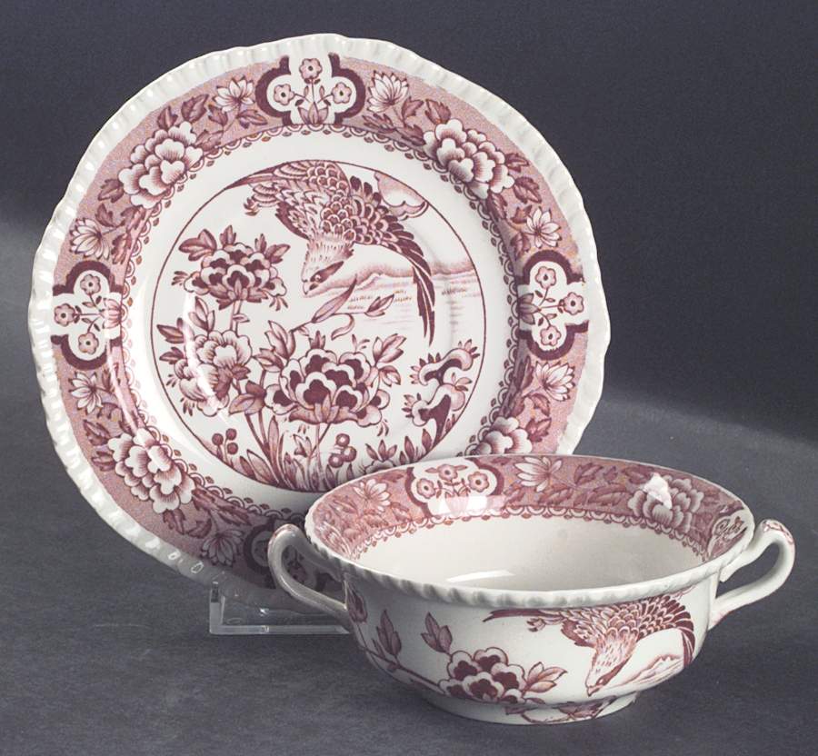 Aquila Pink Flat Cream Soup Bowl & Saucer Set by Wood & Sons-1