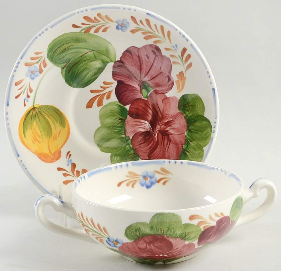 Belle Fiori (Scalloped) Flat Cream Soup Bowl & Saucer Set by Wood & Sons-1