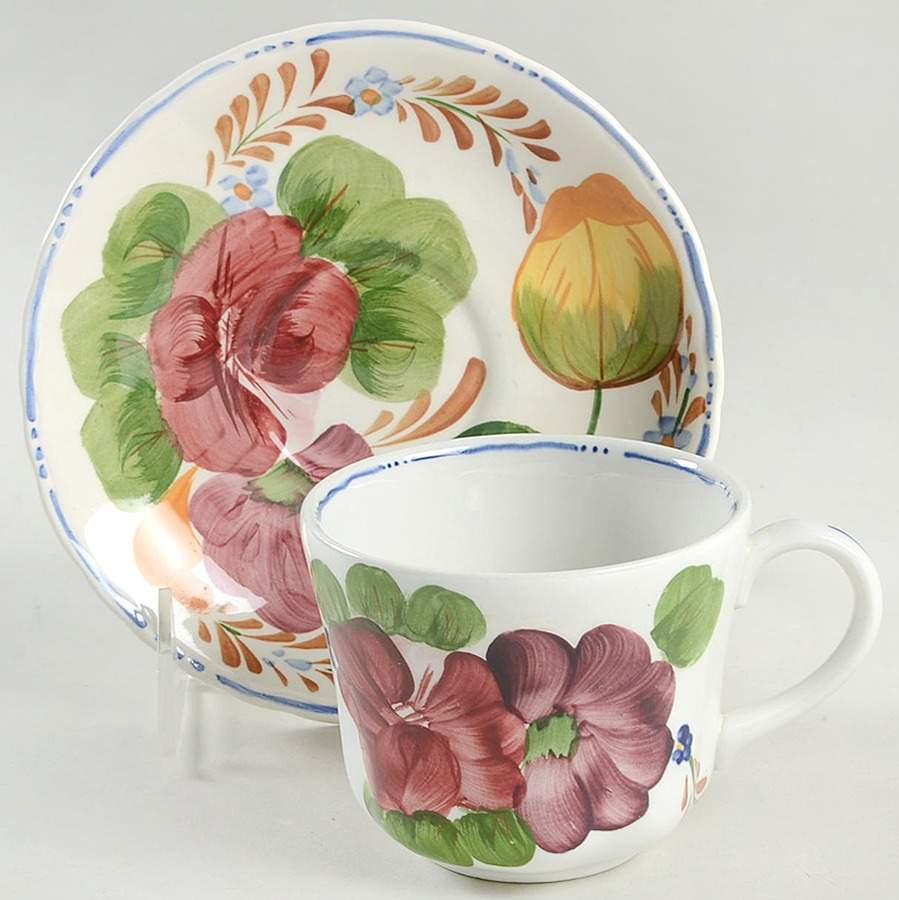 Belle Fiori (Scalloped) Flat Cup & Saucer Set by Wood & Sons-1