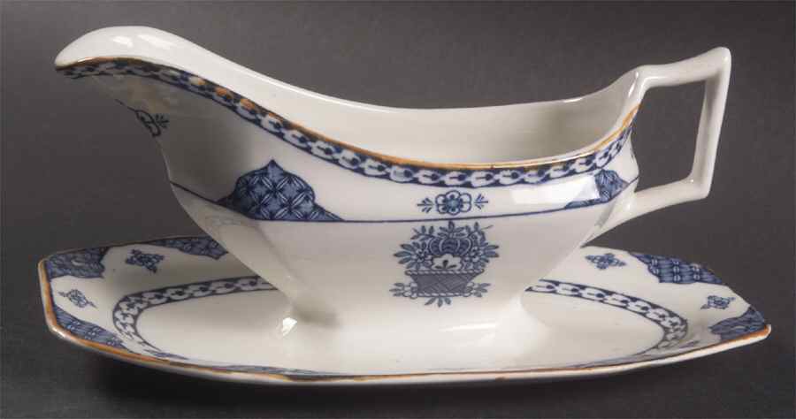 Blue Bombay Gravy Boat with Attached Underplate by Wood & Sons-1