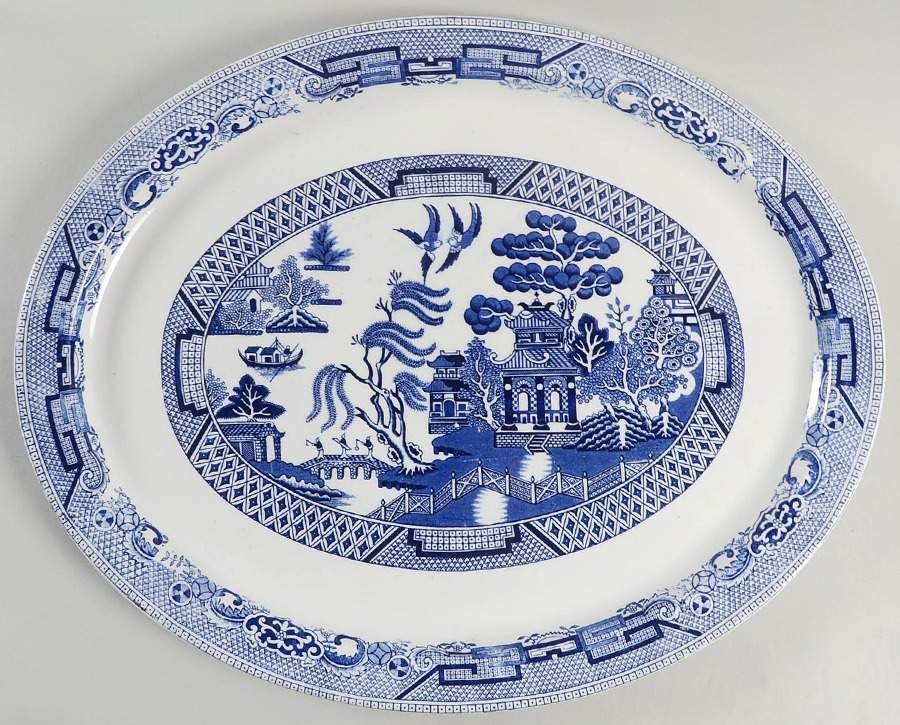 Blue Willow (Older) 18" Oval Serving Platter by Wood & Sons-1
