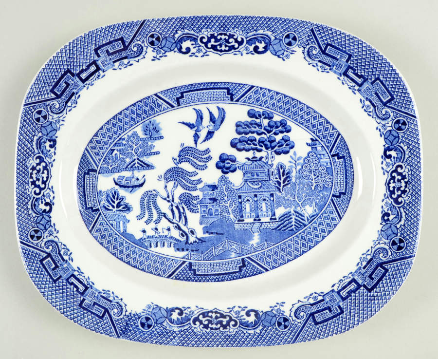 Blue Willow (Older) 12" Rectangular Serving Platter by Wood & Sons-1