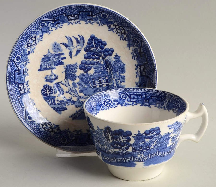 Blue Willow (Older) Oversized Cup & Saucer Set by Wood & Sons-1