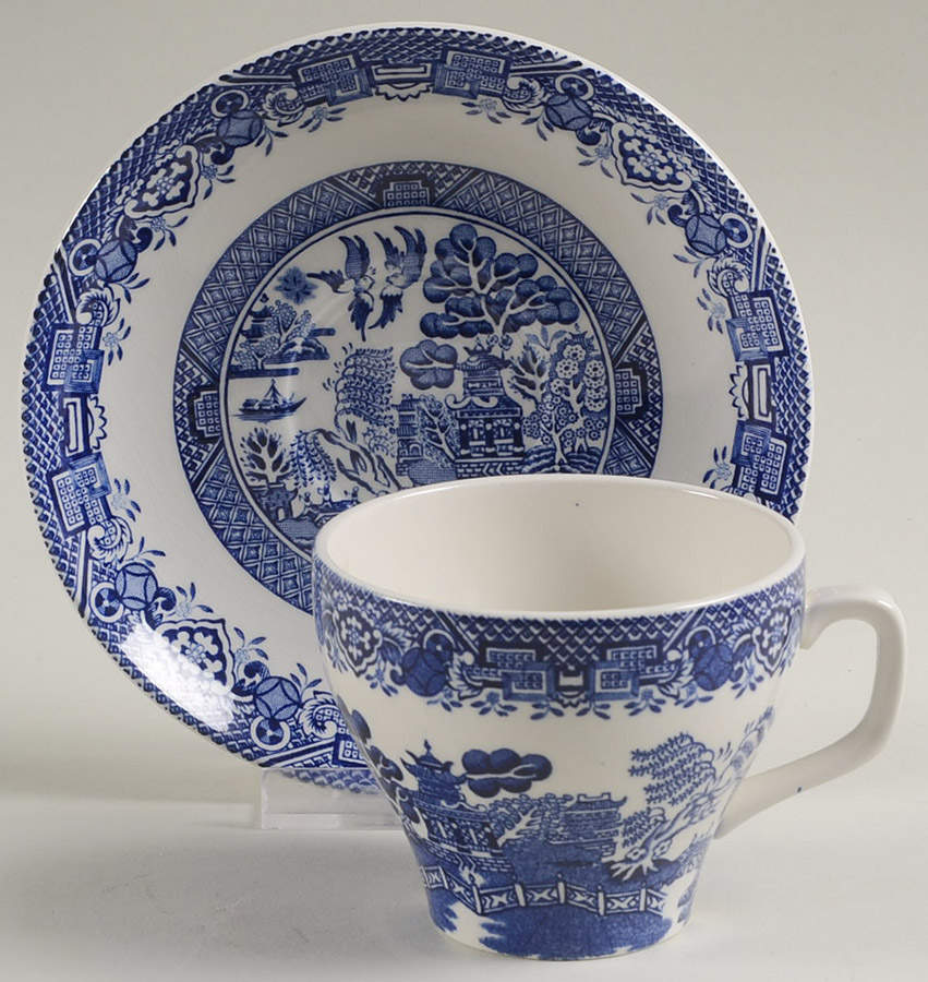 Blue Willow (Older) Flat Cup & Saucer Set by Wood & Sons-1