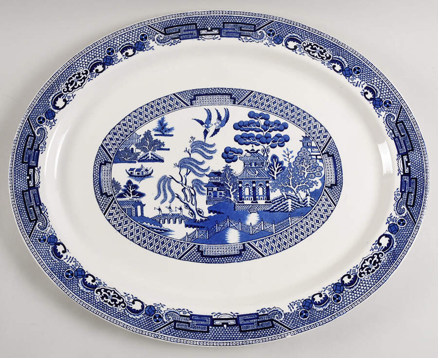 Blue Willow (Older) 21" Oval Serving Platter by Wood & Sons-1