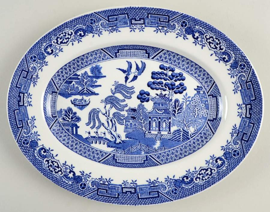Blue Willow (Older) 11" Oval Serving Platter by Wood & Sons-1