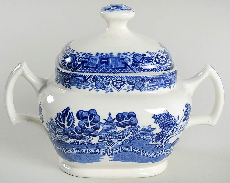 Blue Willow (Older) Sugar Bowl & Lid by Wood & Sons-1