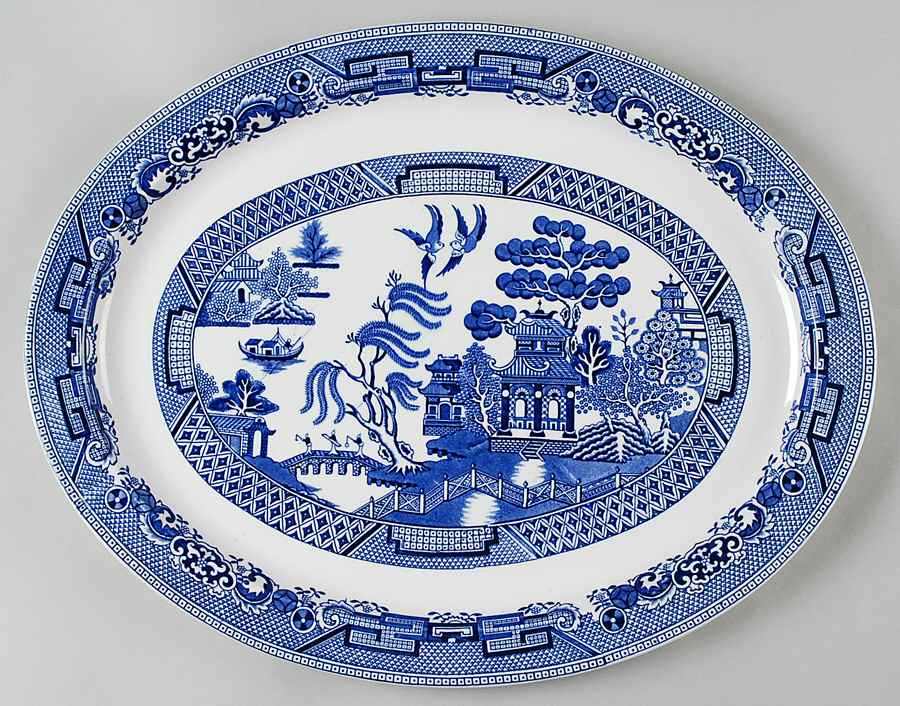 Blue Willow (Older) 16" Oval Serving Platter by Wood & Sons-1