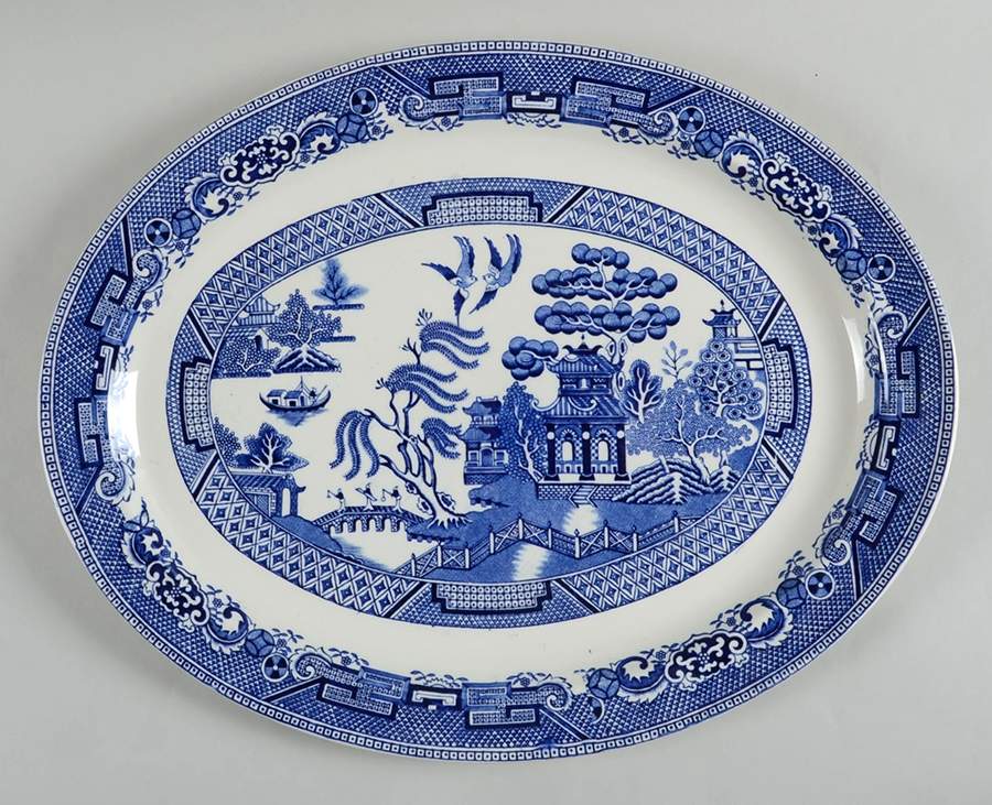 Blue Willow (Older) 16" Oval Serving Platter by Wood & Sons-1