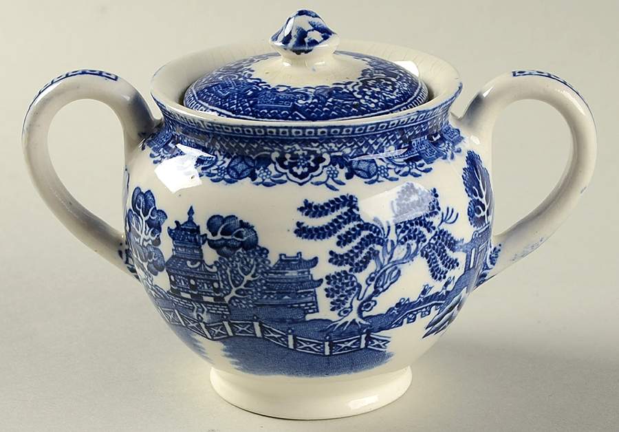 Blue Willow (Older) Sugar Bowl & Lid by Wood & Sons-1