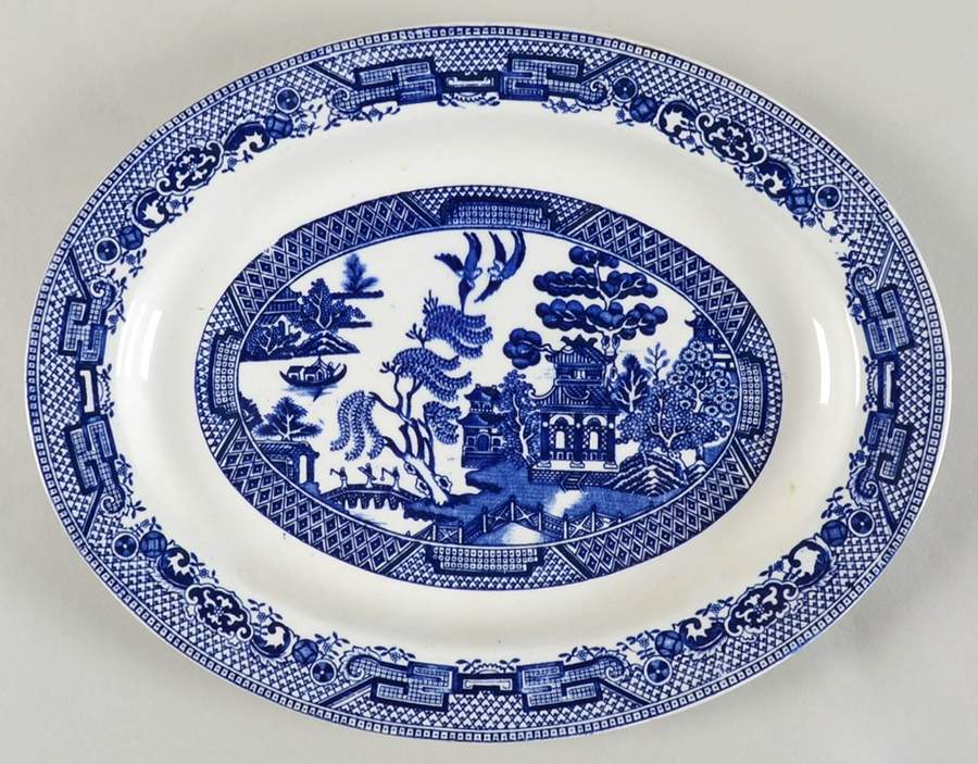 Blue Willow (Older) 10" Oval Serving Platter by Wood & Sons-1