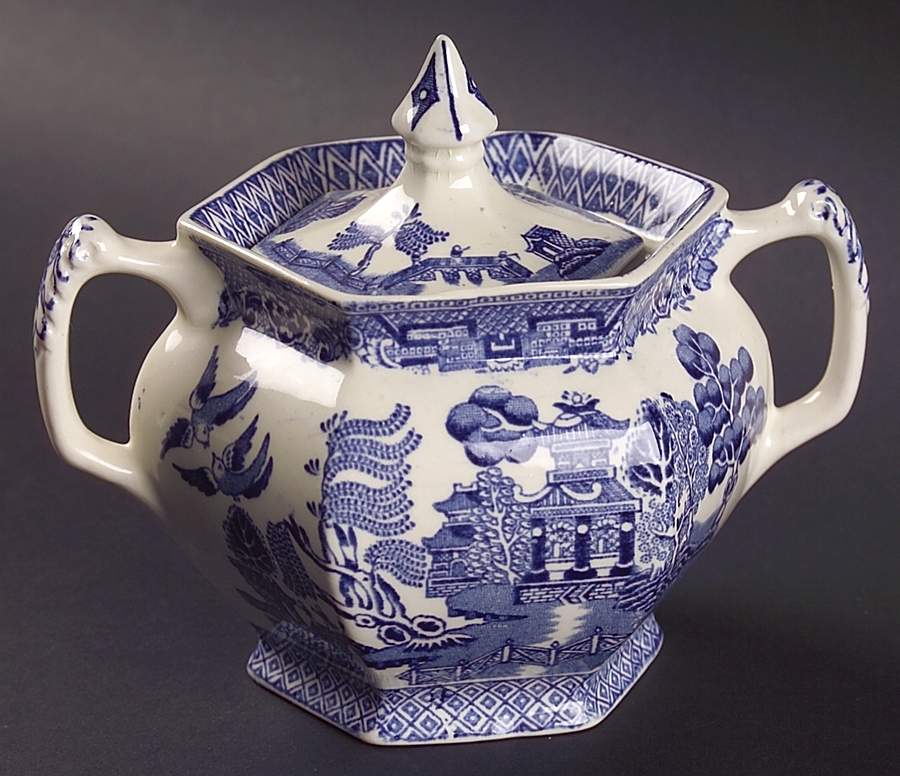 Blue Willow (Older) Sugar Bowl & Lid by Wood & Sons-1