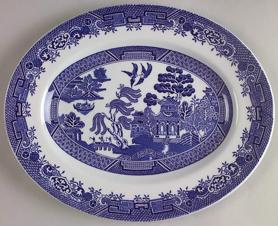 Blue Willow (Older) 12" Oval Serving Platter by Wood & Sons-1