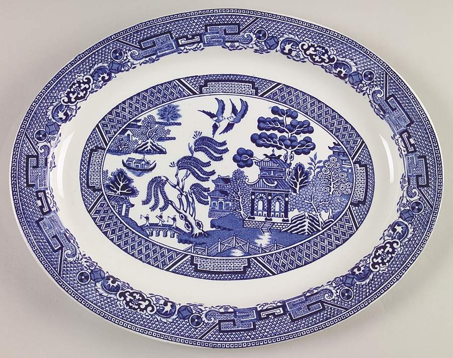 Blue Willow (Older) 11" Oval Serving Platter by Wood & Sons-1