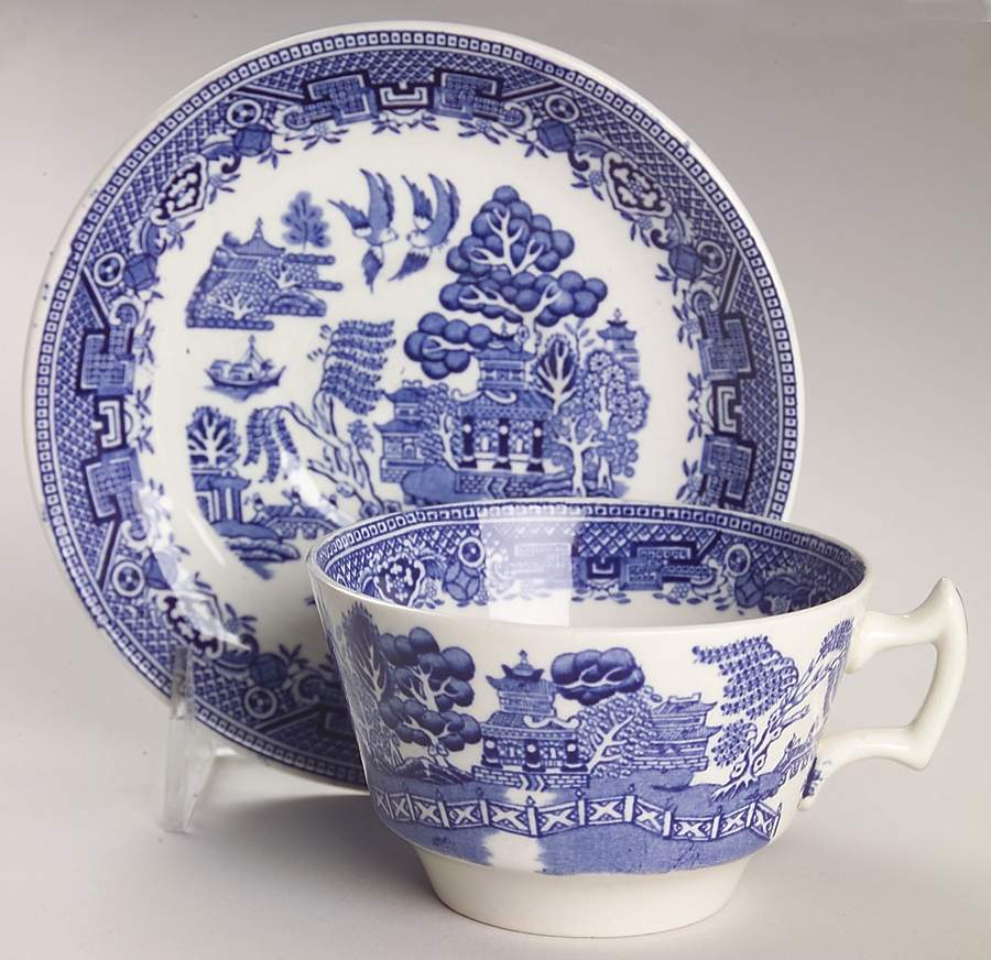 Blue Willow (Older) Flat Cup & Saucer Set by Wood & Sons-1