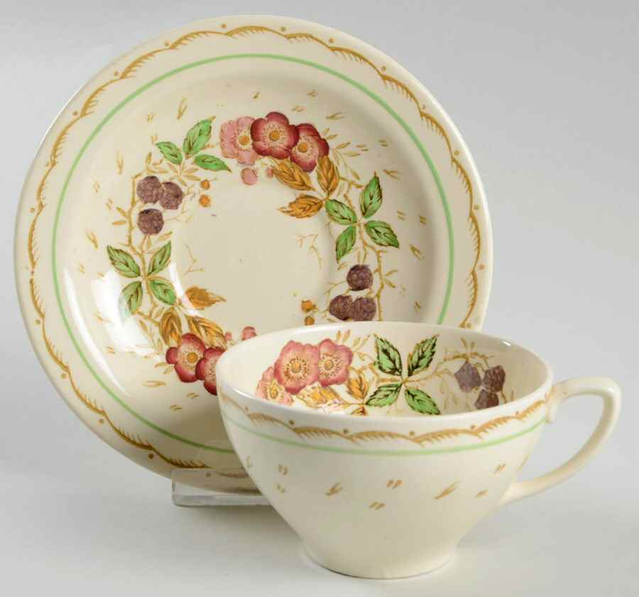 Bramble (Green Ring) Flat Cup & Saucer Set by Wood & Sons-1