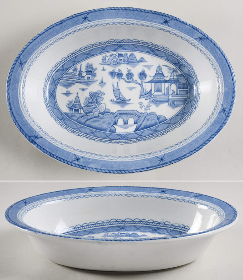 Canton Blue 9" Oval Vegetable Bowl by Wood & Sons-1