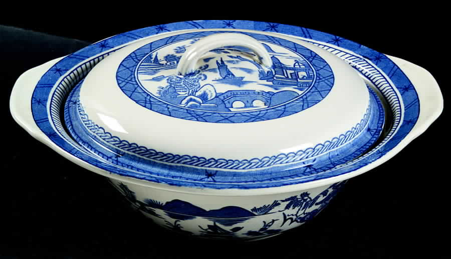 Canton Blue Round Covered Vegetable by Wood & Sons-1