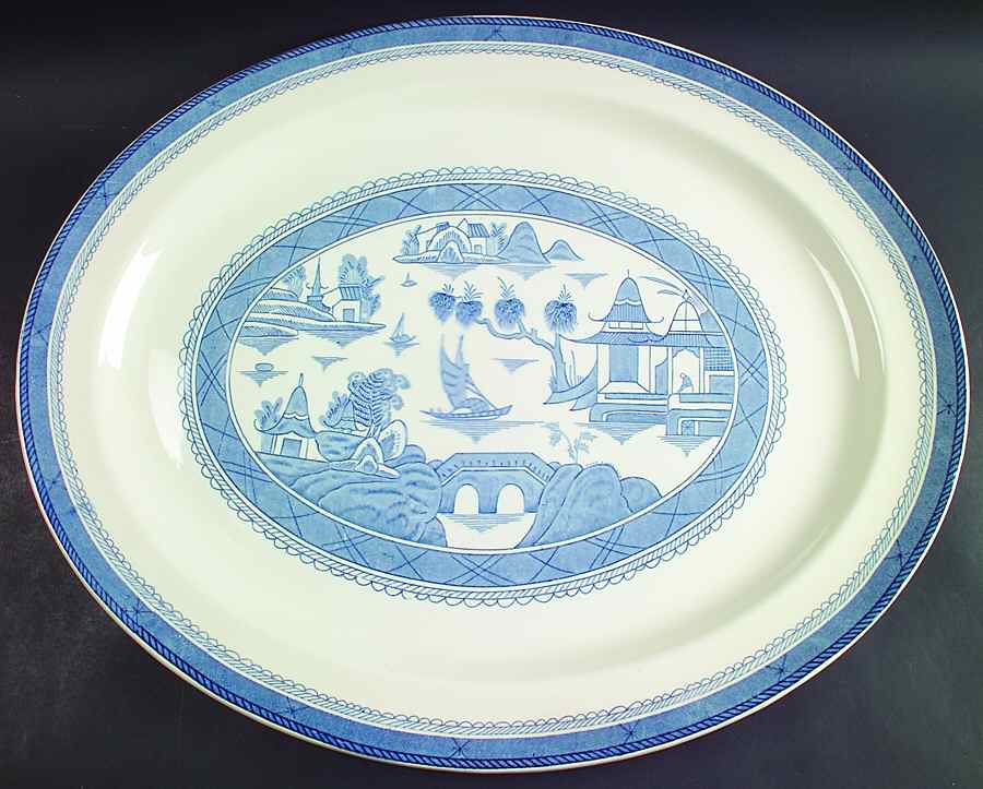 Canton Blue 21" Oval Serving Platter by Wood & Sons-1
