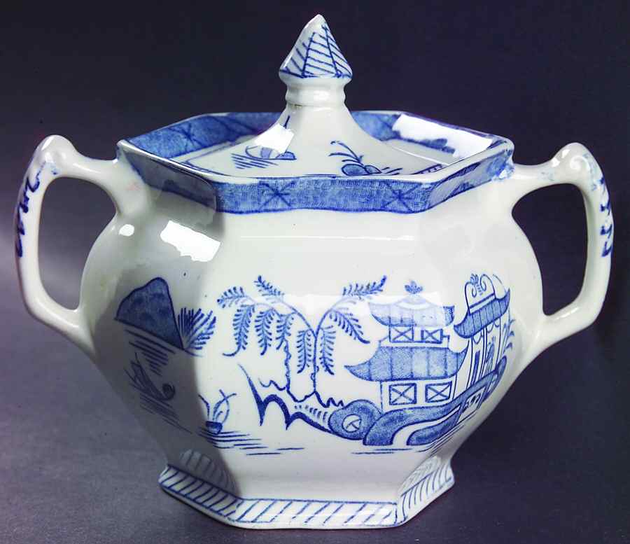 Canton Blue Sugar Bowl & Lid by Wood & Sons-1