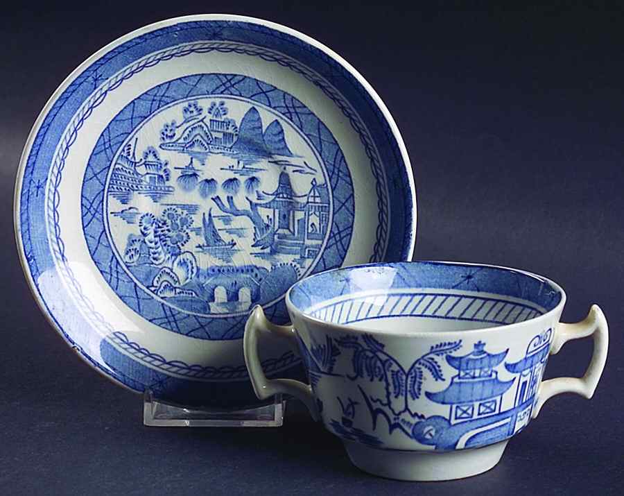 Canton Blue Flat Bouillon Cup & Saucer by Wood & Sons-1