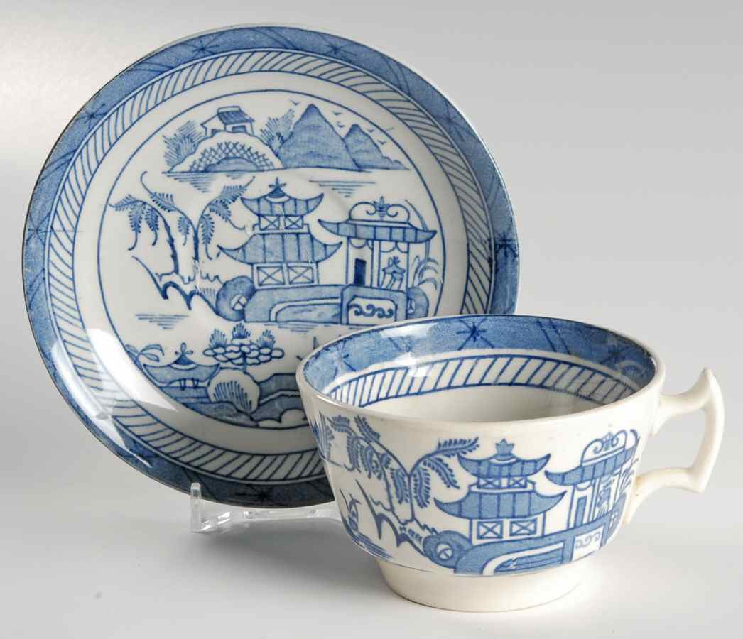 Canton Blue Flat Cup & Saucer Set by Wood & Sons-1