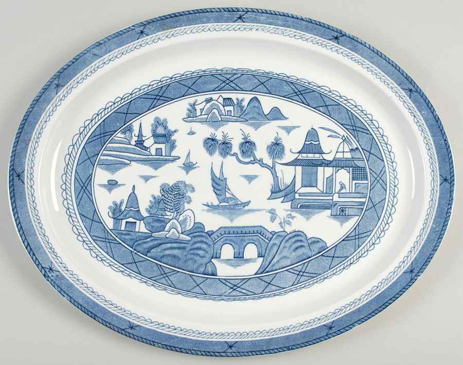 Canton Blue 16" Oval Serving Platter by Wood & Sons-1